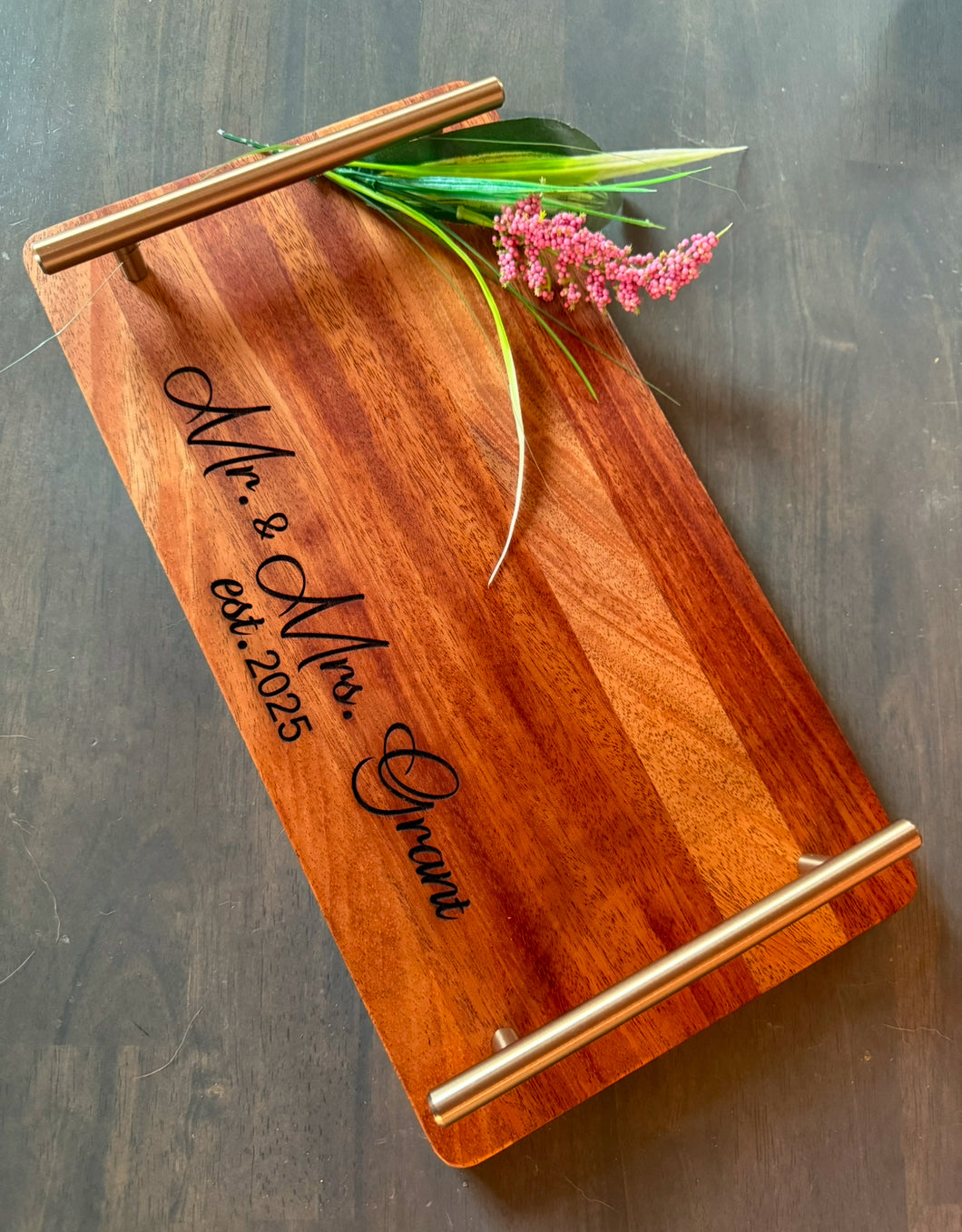 Custom Handled Mahogany Tray, Housewarming Gift, Closing Gift, Gifts for the Home