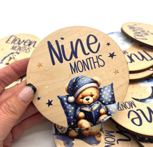 Load image into Gallery viewer, Milestone baby photo props, Teddy Bear photo props, Baby’s first year (Blue Theme Vintage)
