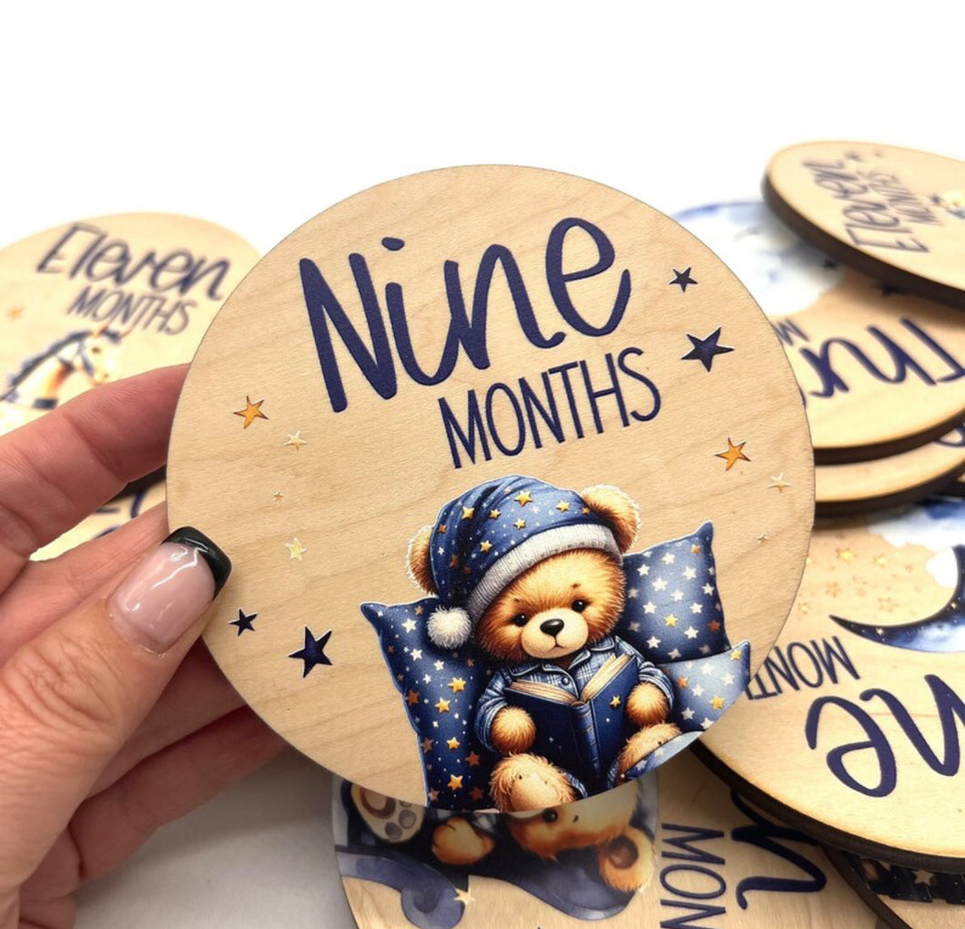 Milestone baby photo props, Teddy Bear photo props, Baby’s first year (Blue Theme Vintage)