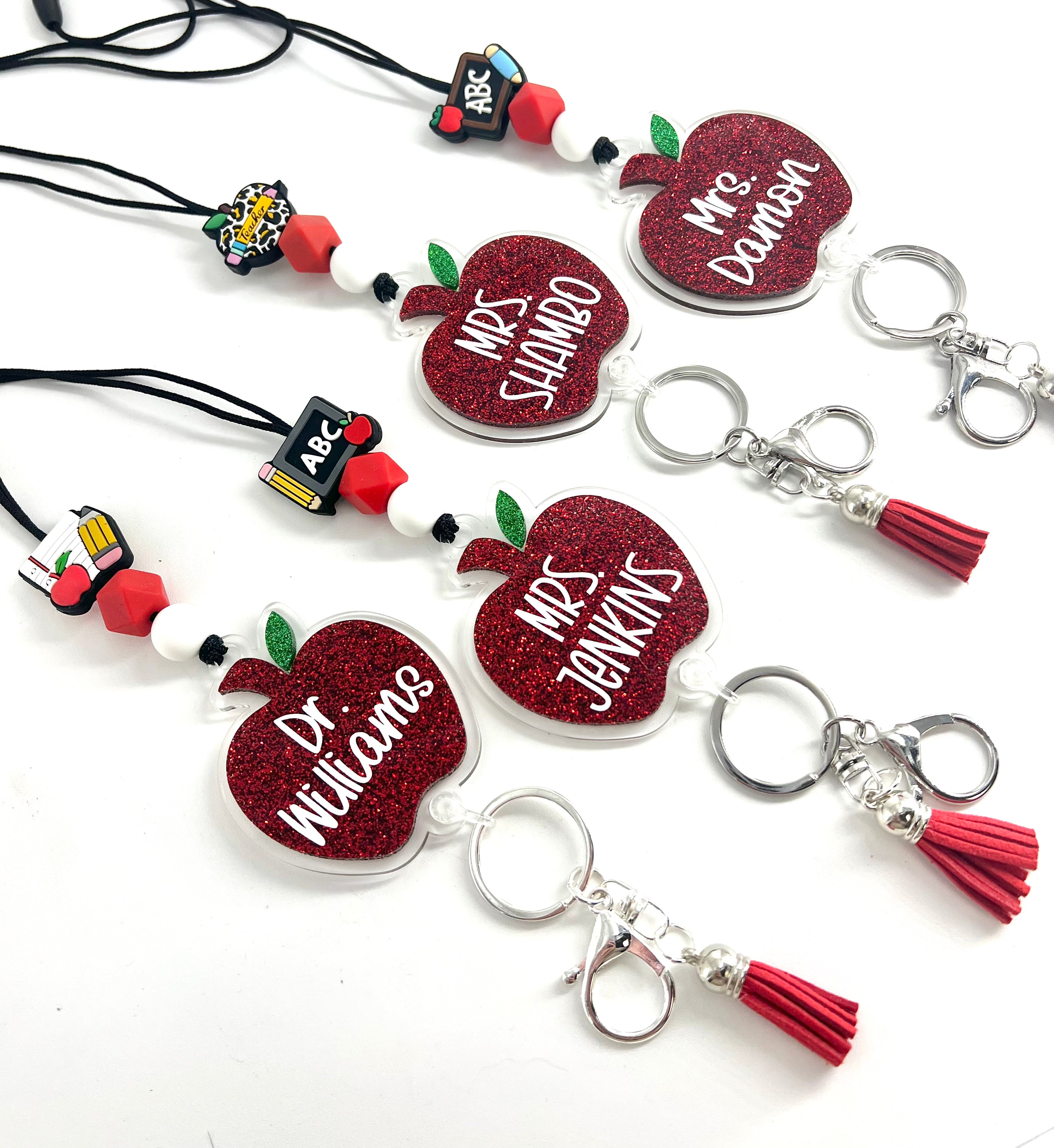 Glitter Apple Teacher Lanyard