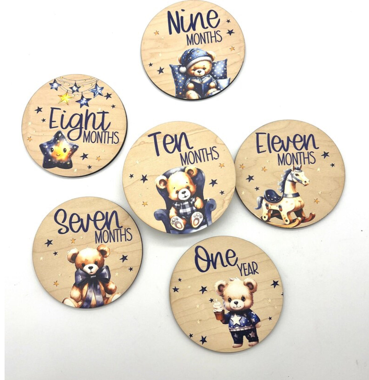 Milestone baby photo props, Teddy Bear photo props, Baby’s first year (Blue Theme Vintage)