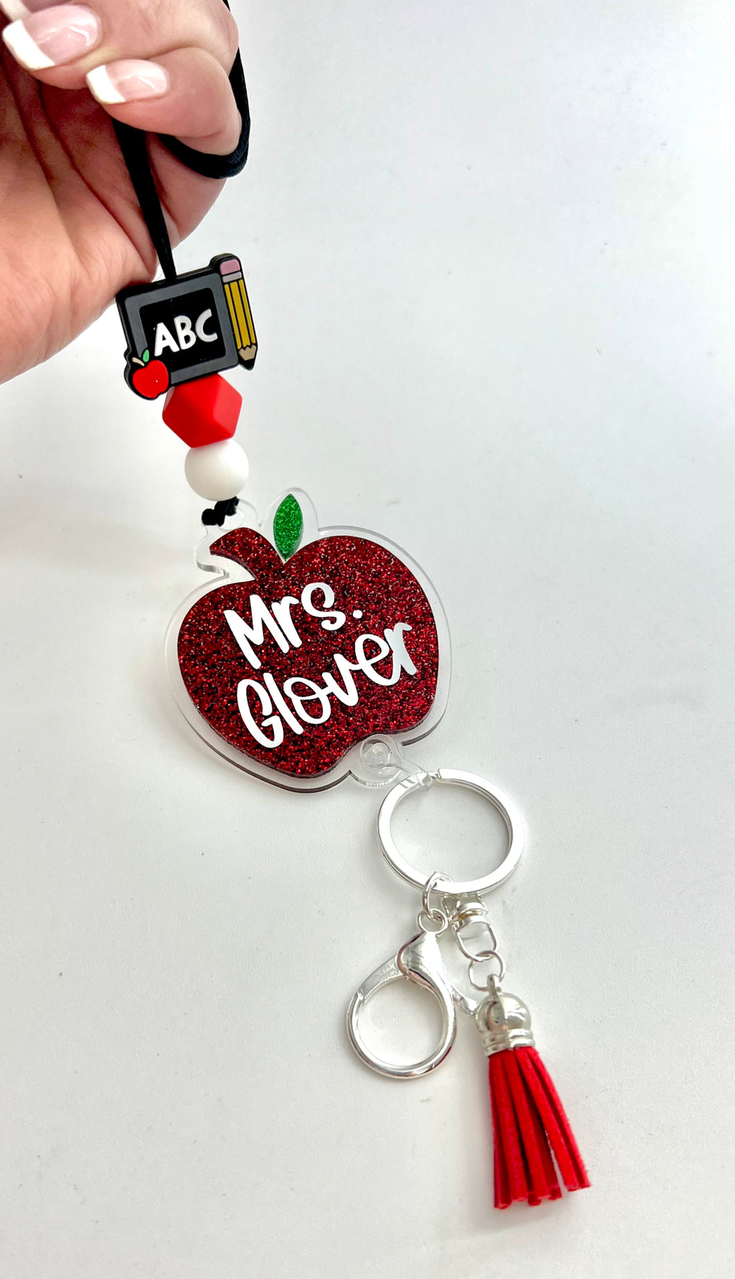 Glitter Apple Teacher Lanyard