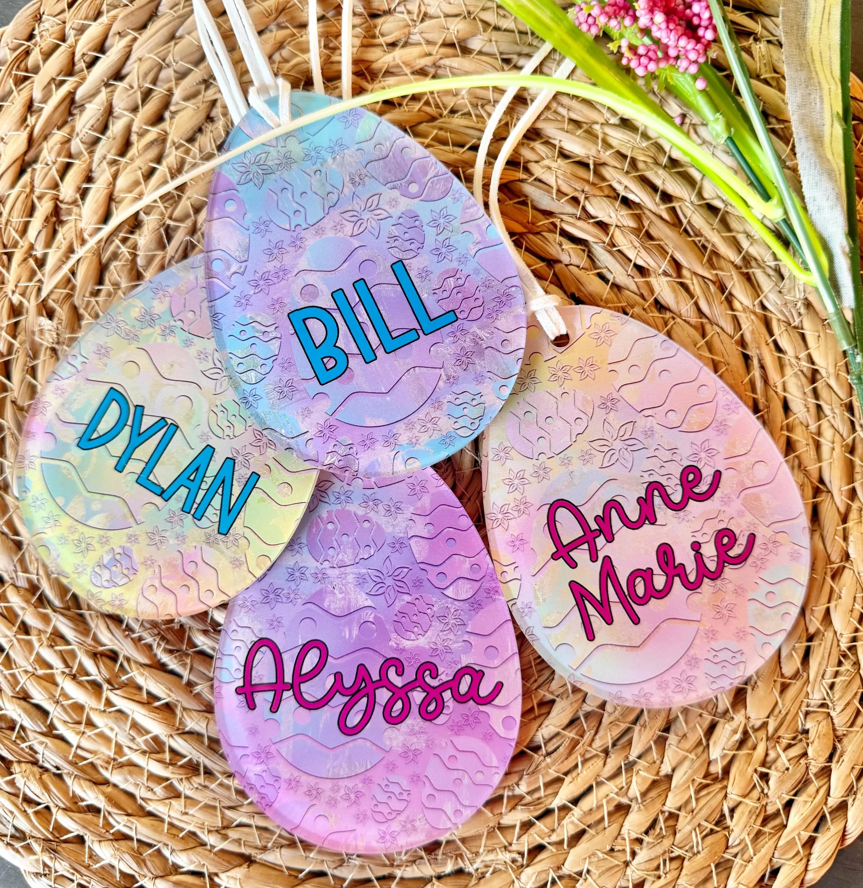 Printed Egg Shaped Easter/Spring Tag - Personalized, Custom Easter Tag, Custom Name Tag, Easter Basket Tag, Basket Tag, Egg Shape.