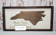 State cutout/GPS Coordinates Family Name Sign