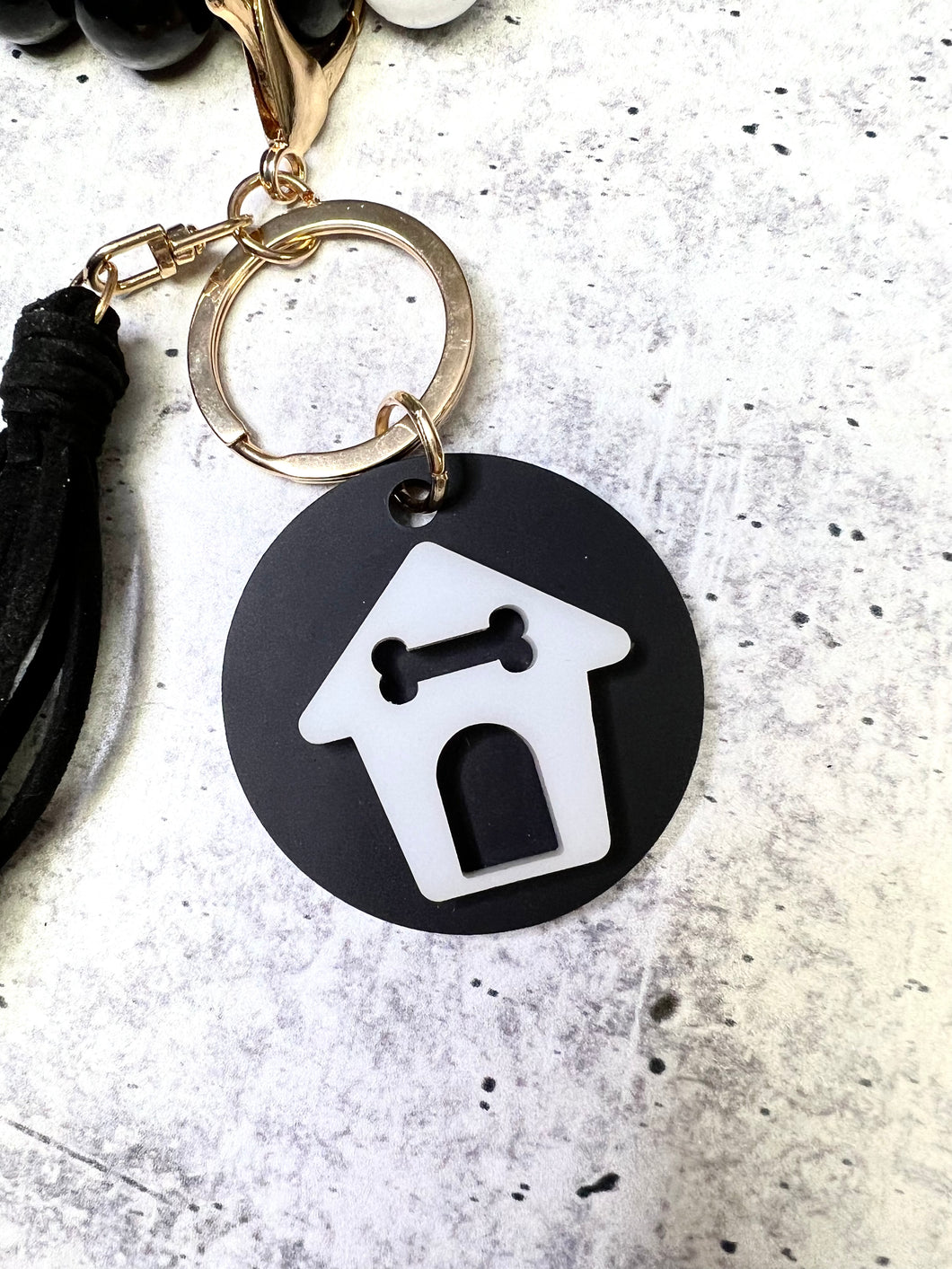 Paw print/Black Beaded Wristlet Keychain